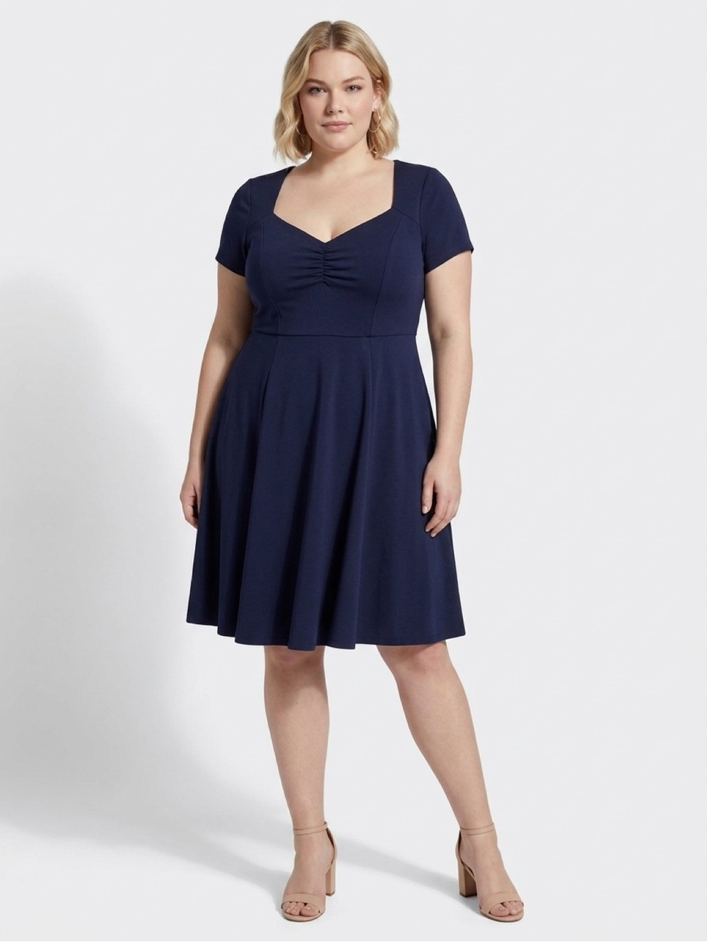 Torrid Navy A-Line Midi Dress Size 0 V-Neck Short Sleeve